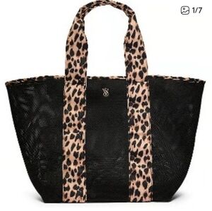 NWT VS Leopard Print Black Mesh Tote 14L"x15"Hx 10"D